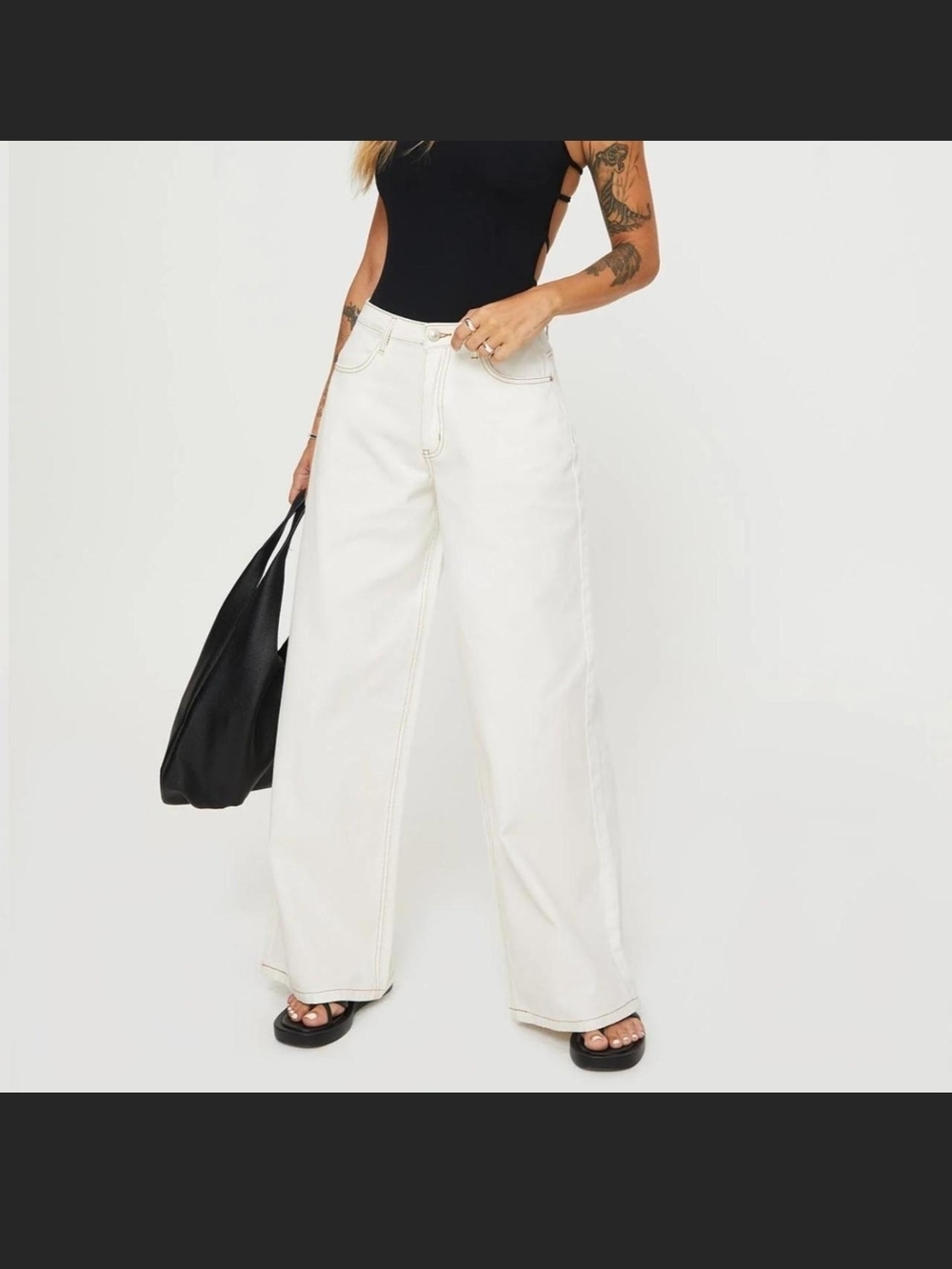 Princess Polly Cream Wide Leg Bootcut Jeans